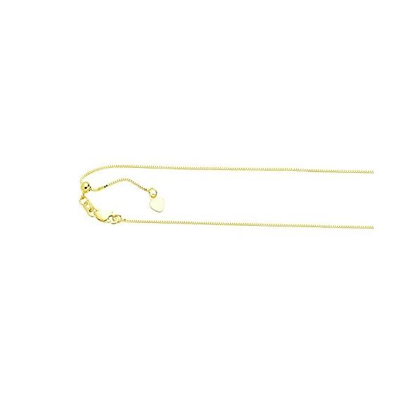 10K 22 inch long Yellow Gold 0.85mm wide Shiny Classic Adjustable Box Chain with Lobster Clasp