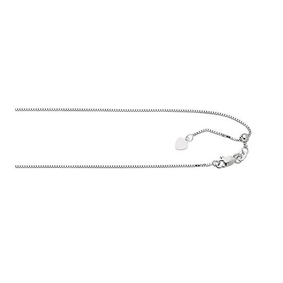 Sterling Silver 0.8 mm Wide Rhodium Plated Adjustable Box Chain 22 Inch Long