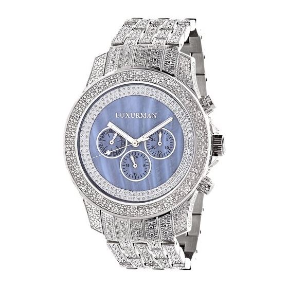 Luxurman Mens Watches Genuine Diamond Wrist Watch 1.25ct Blue Mother Of Pearl 1