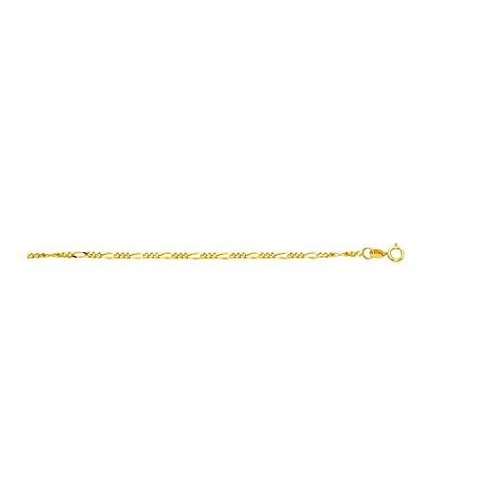 14K Yellow Gold 1.9mm wide Diamond Cut Alternate Classic Figaro Chain with Spring Ring Clasp