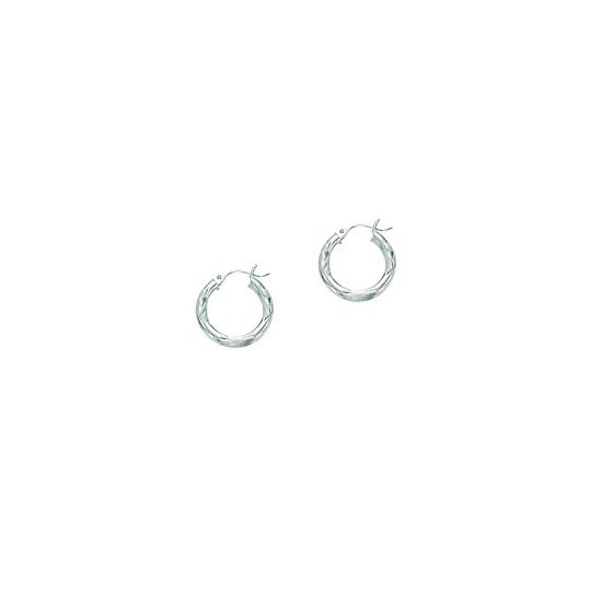 14K White Gold Ladies Diamond Cut Hoop Earrings ER106