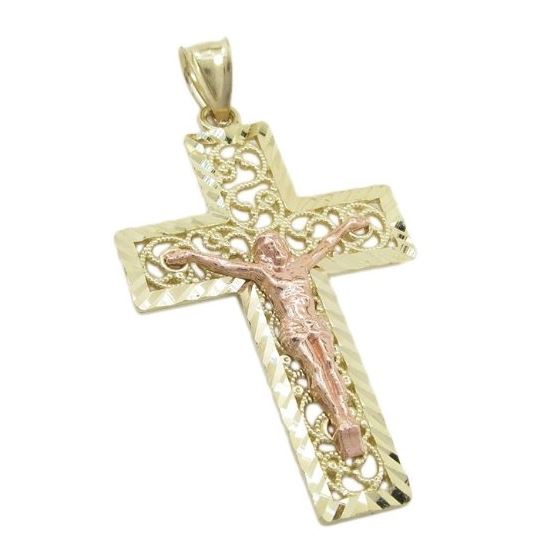 Mens 10k Yellow and Pink gold Yellow and pink gold jesus crucifix pendant GCHA20 1