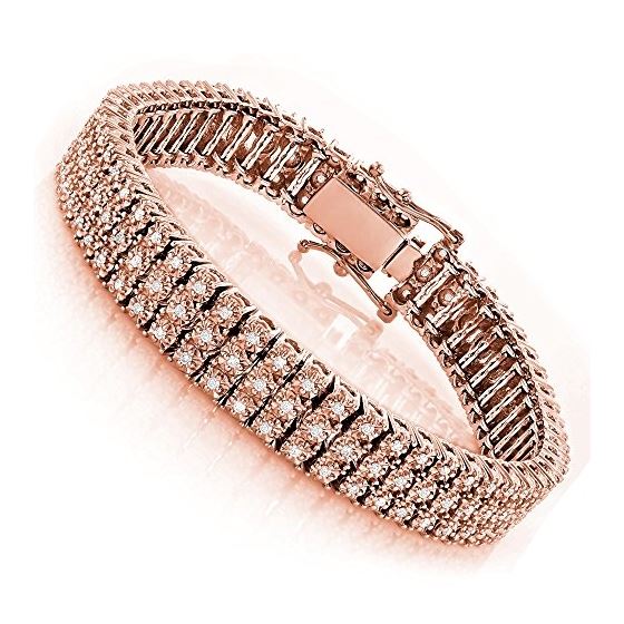 10K 3-Row Prong Set Natural Diamond Bracelet For M
