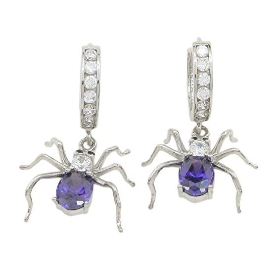Womens Purple precious stone spider chandelier earring Silver9 1