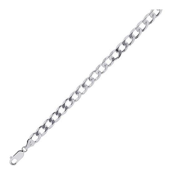 Silver with Rhodium Finish 7.0mm wide Diamond Cut Curb Chain with Lobster Clasp 8 1/2 Inch Long