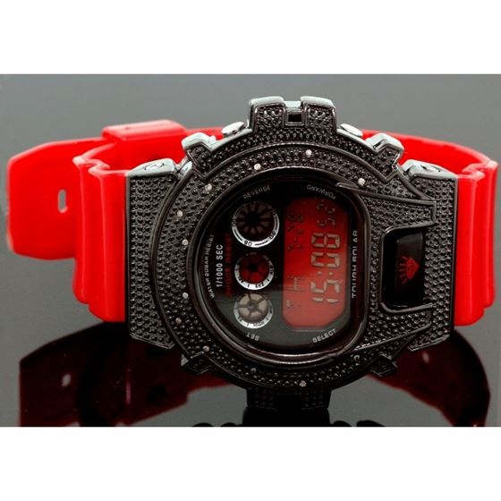Ice Plus Mens Diamond Shock Style Watch Black Case Red Band 1