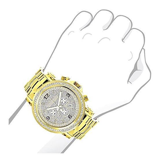 Mens Large Iced Out Diamond Bezel Watch 18K Yell-3