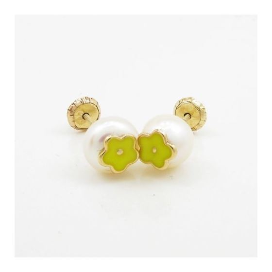 14K Yellow gold Pearl flower stud earrings for Children/Kids web2 3