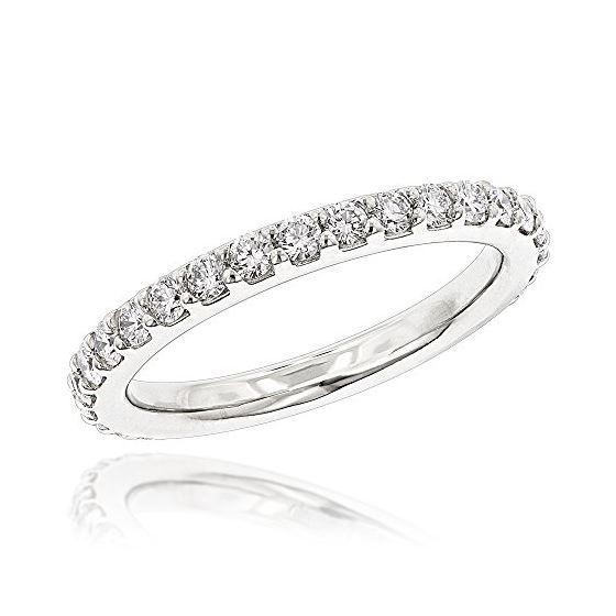 Slim Diamond Platinum Wedding Band For Women Stack