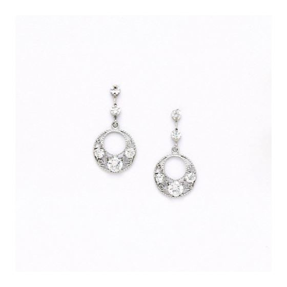 14K White Gold star oval drop shap with cz earrings screw back Size: Actual Image