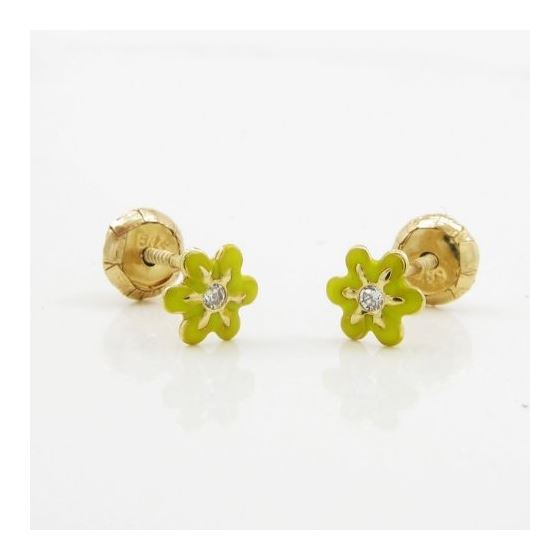 14K Yellow gold Flower cz stud earrings for Children/Kids web23 3