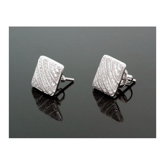 Sterling Silver Unisex Fashion Square Hand Set Stud Earrings ME0225b 1