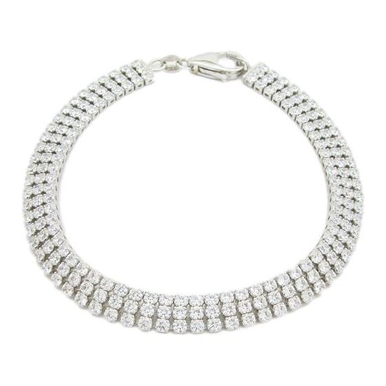 Womens Sterling silver 3 row cz white bracelet 1