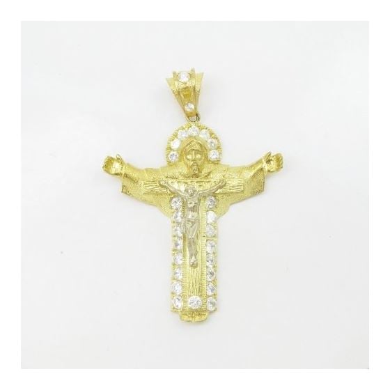 Mens 10k Yellow gold White gemstone jesus cut crucifix charm EGP14 3