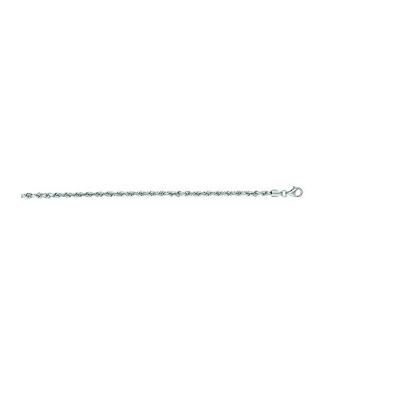 "14K White Gold Solid Diamond Cut Rope Chain 7"" inches long x3.0mm wide"