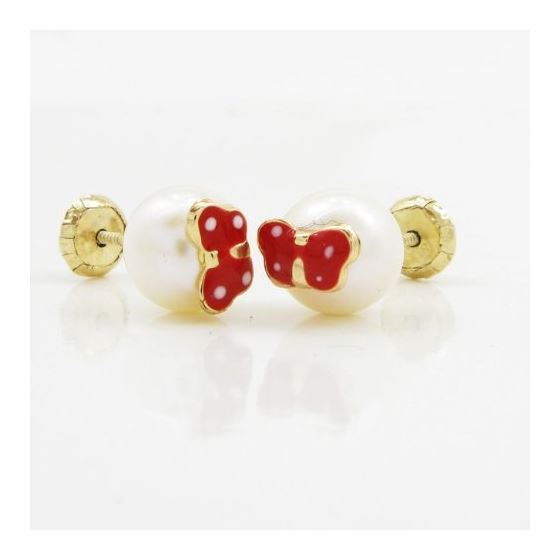 14K Yellow gold Butterfly pearl stud earrings for Children/Kids web80 3