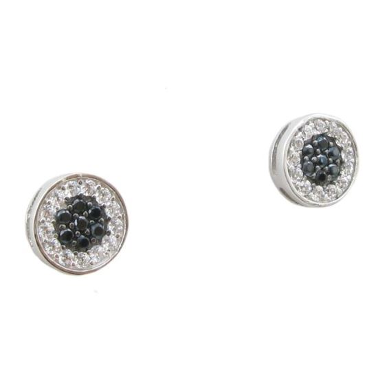 Mens .925 sterling silver White and black round earring 3 MLCZ238 2mm thick and 7mm wide Size 1