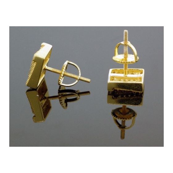 .925 Sterling Silver Yellow Square White Crystal Micro Pave Unisex Mens Stud Earrings 3