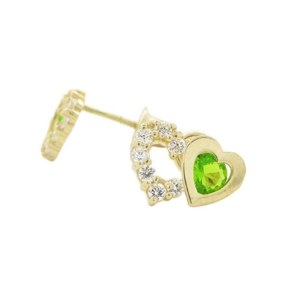 14K Yellow gold Dual heart cz stud earrings for Children/Kids web290 1