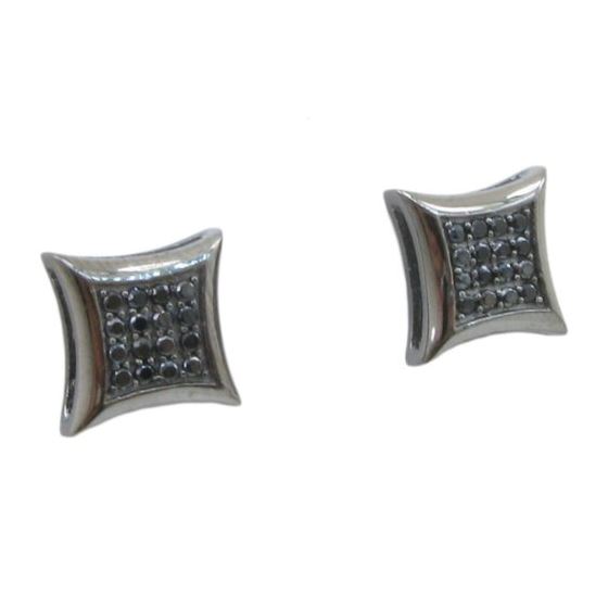 Mens .925 sterling silver Black 4 row square earring MLCZ200 3mm thick and 9mm wide Size 1