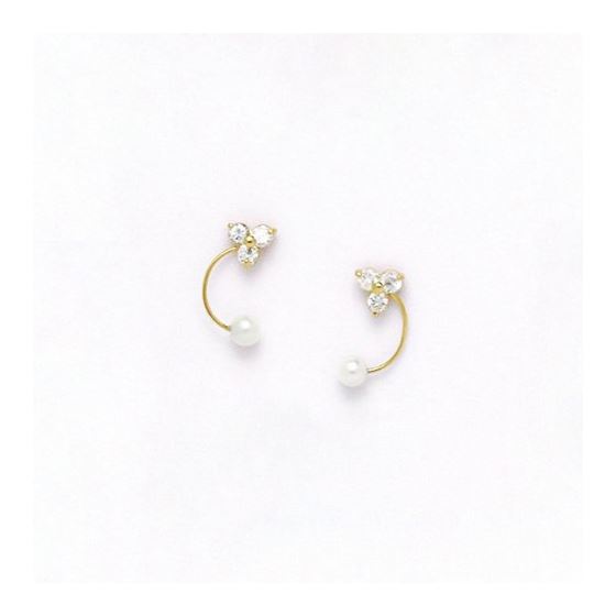 14K Yellow Gold genuine pearl and cz earrings screw back Size: Actual Image