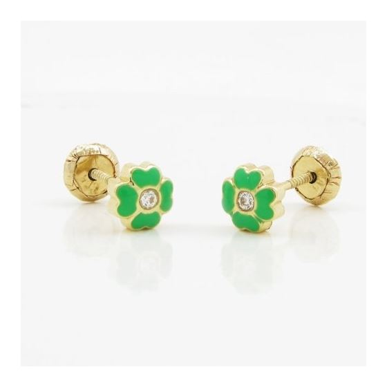 14K Yellow gold Flower cz stud earrings for Children/Kids web97 3