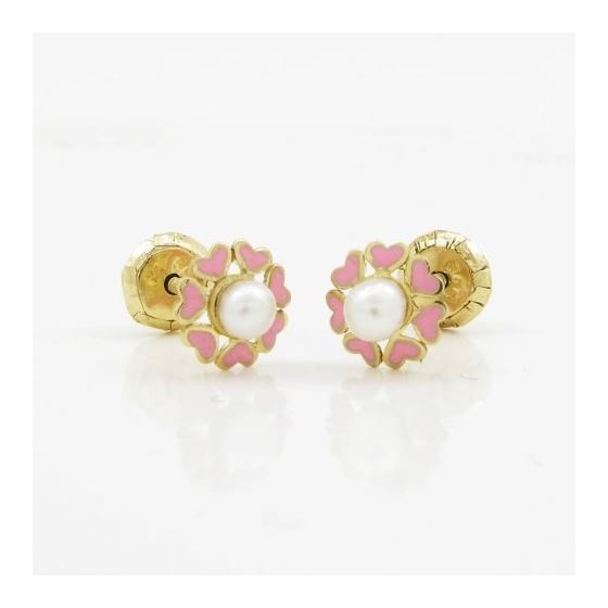 14K Yellow gold Flower pearl stud earrings for Children/Kids web89 3