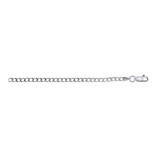 Silver with Rhodium Finish 3.0mm wide Diamond Cut Curb Chain with Lobster Clasp