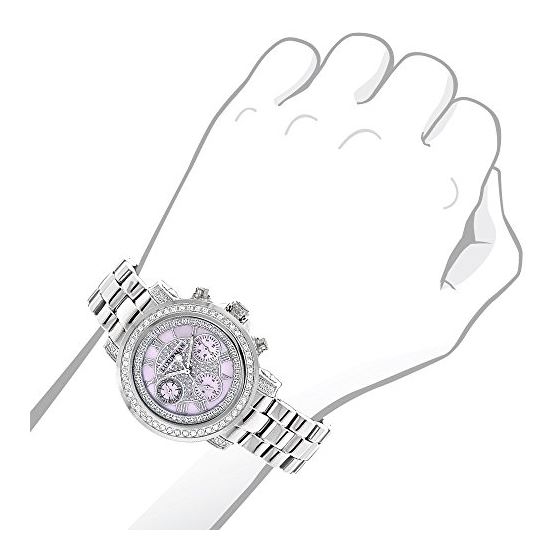 Real Diamond Watches For Women 2ct Bezel Pink MOP Luxurman Montana Leather Strap 3