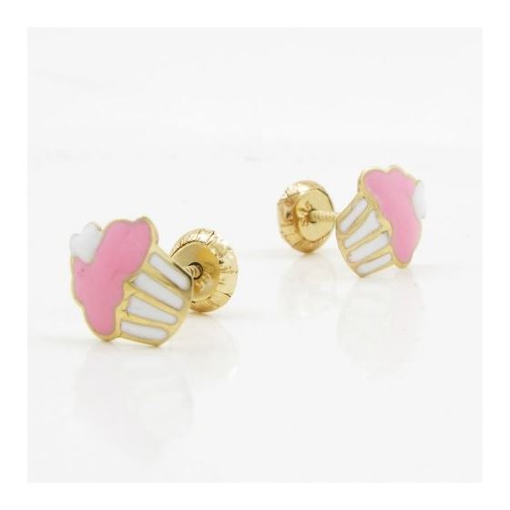 14K Yellow gold Creamy cup cake stud earrings for Children/Kids web176 3