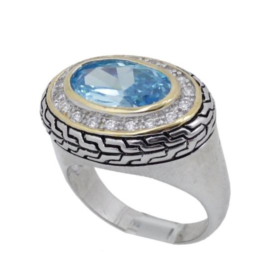 "Ladies .925 Italian Sterling Silver Baby blue synthetic gemstone ring SAR38 6