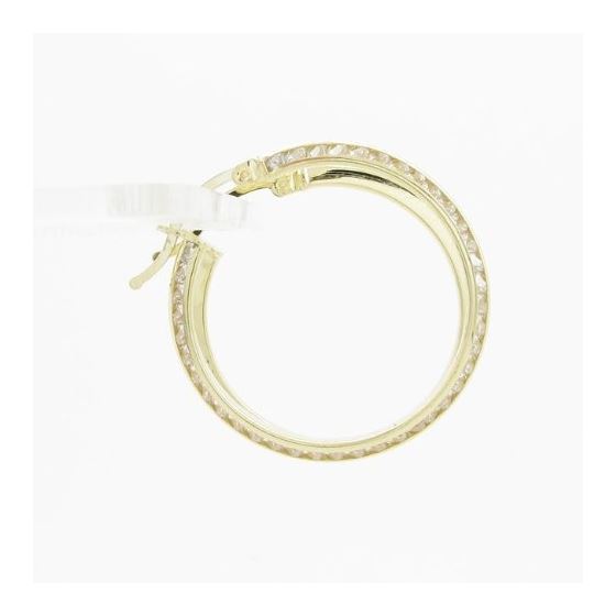 Womens 10k Yellow gold Slim white cz hoop earring ELMI5 3