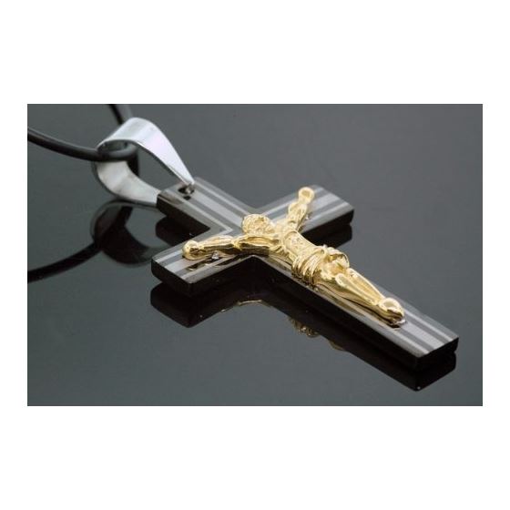 Jesus Christ on Cross Ceramic Stainless Steel with Rubber Chain 1