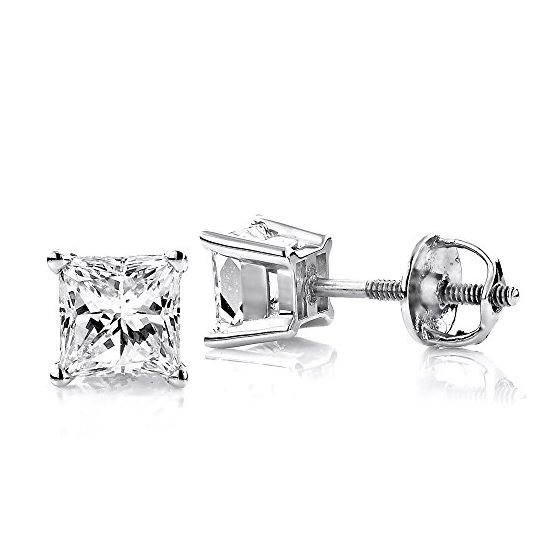 Platinum Solitaire Princess Cut Diamond Stud Earri