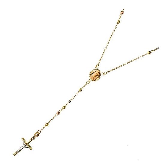 14K 3 TONE Gold HOLLOW ROSARY Chain - 30 Inches Long 2.9MM Wide 1
