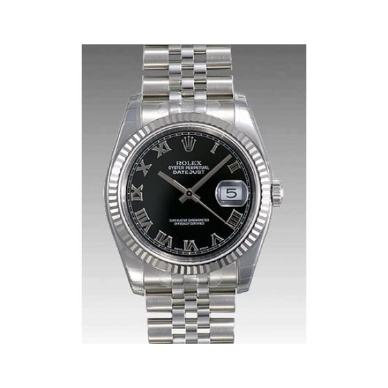Rolex Datejust Black Roman Dial Jubilee Bracelet Fluted Bezel Mens Watch 116234BKRJ