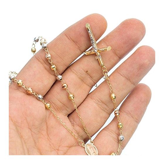 10K 3 TONE Gold HOLLOW ROSARY Chain - 28 Inches Long 4.02MM Wide 3