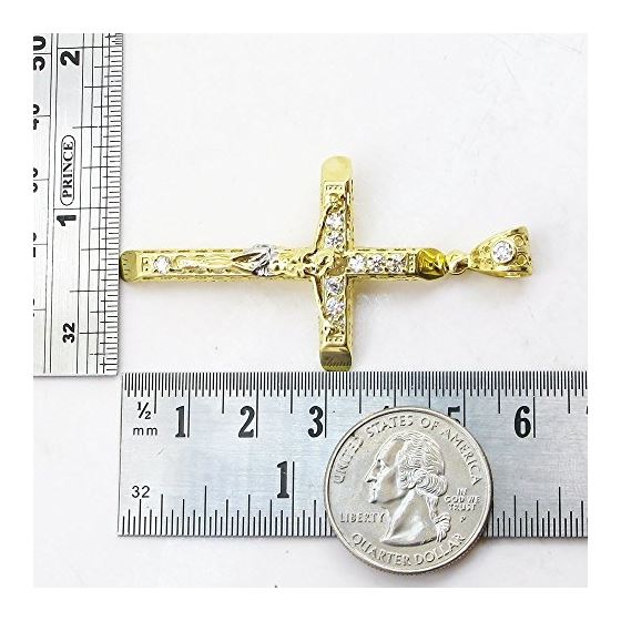 Mens 10k Yellow Gold Jesus cross with stones Pendant 3