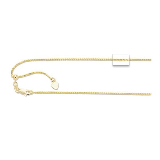 14K Yellow Gold 1.0mm wide Diamond Cut Adjustable Round Wheat Chain with Lobster Clasp 1