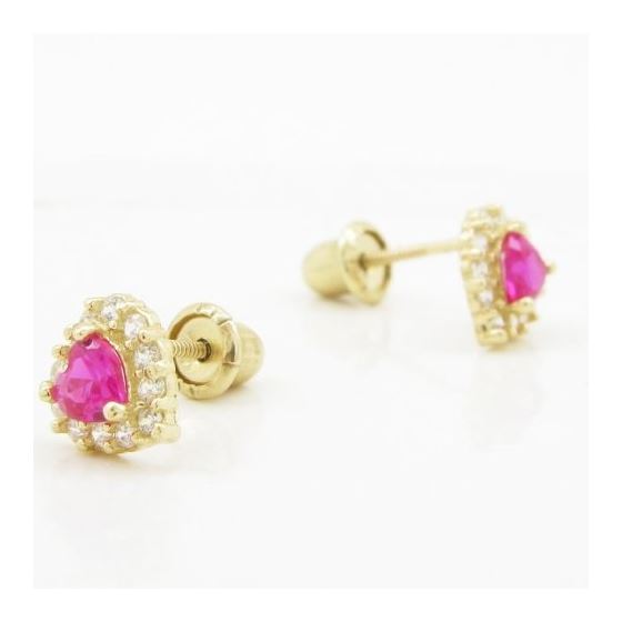 14K Yellow gold Heart cz stud earrings for Children/Kids web249 3