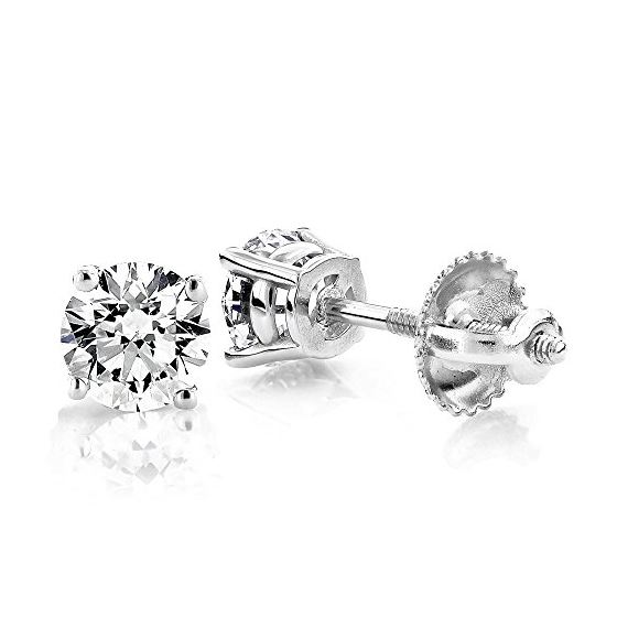 Ladies Round Cut Natural Diamond Platinum Stud Ear