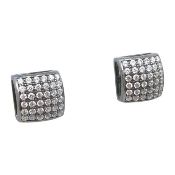 Mens .925 sterling silver Black and white 6 row square earring MLCZ91 5mm thick and 8mm wide Size 1