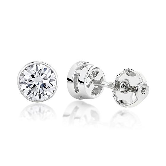 Platinum Natural Round Diamond Bezel Earrings Stud