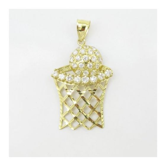 Mens 10k Yellow gold White gemstone basket and ball charm EGP79 3