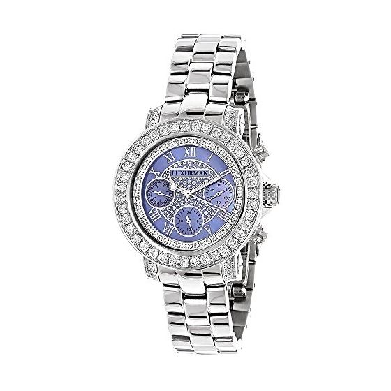 Real Diamond Watches For Women: Luxurman Ladies Blue MOP Montana Watch 3ct 1