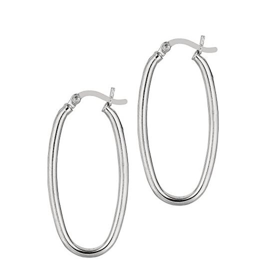 Ladies White Rhodium Silver Hoop Earring AGE665