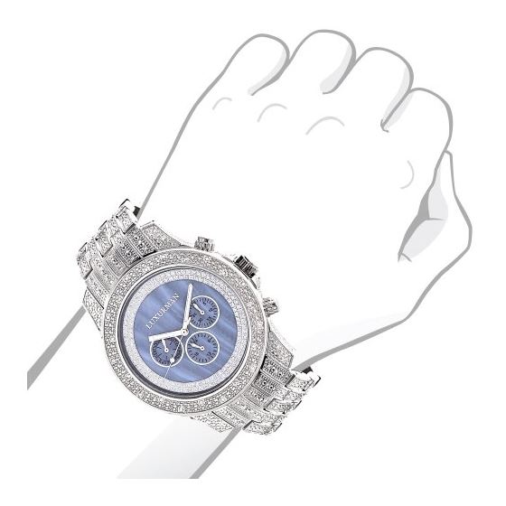 Luxurman Mens Watches Genuine Diamond Wrist Watch 1.25ct Blue Mother Of Pearl 3