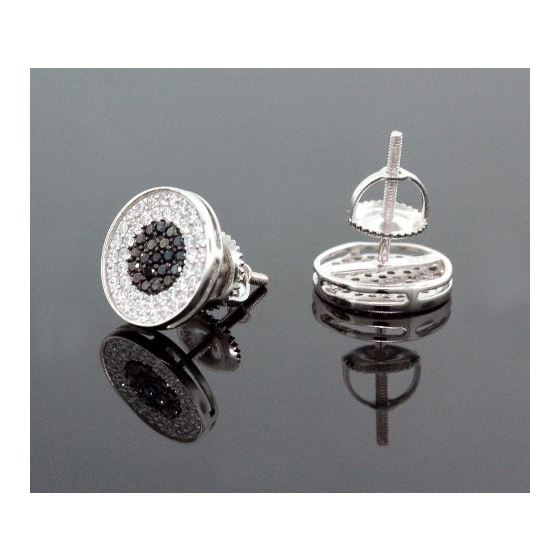 .925 Sterling Silver White Circle White and Black Onyx Crystal Micro Pave Unisex Mens Stud Earrings 