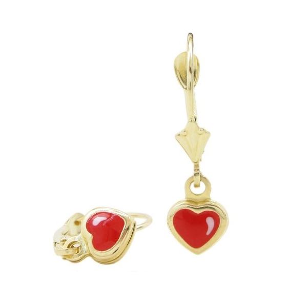 14K Yellow gold Heart chandelier earrings for Children/Kids web464 1