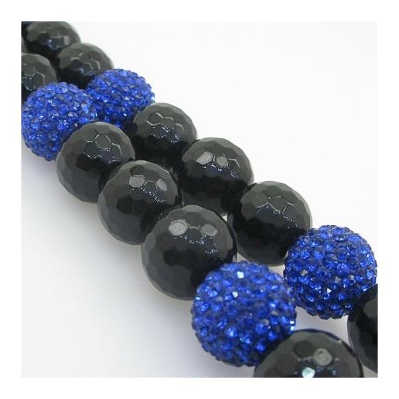 Mens Beaded Rosary Chain Crystal Gemstone Bracelet Ball Pave Macrame Necklace Black and Blue Rosary 